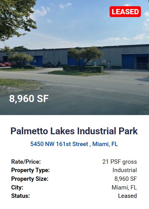 For Lease - 5450 NW 161st Street , Miami, FL. 8,960 SF - 21psf gross. Agora Real Estate.
