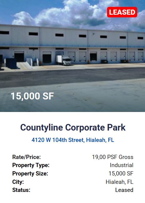 For Lease - 4120 W 104th Street, Hialeah, FL. 15,000 SF - 19psf gross. Agora Real Estate.