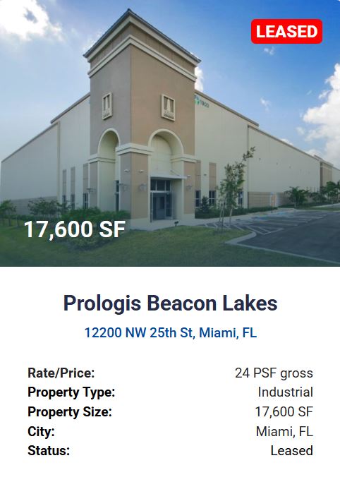 For Lease - 12200 NW 25th St, Miami, FL. 17,600 SF - 24psf gross. Agora Real Estate.
